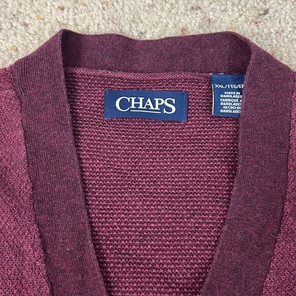 Vintage Chaps Deep Red V-neck Cardigan Sweater Preppy Academia Size XXL Men's - Picture 4 of 4
